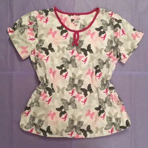 Creations by Leah Butterflies Ribbons Scrub Top S